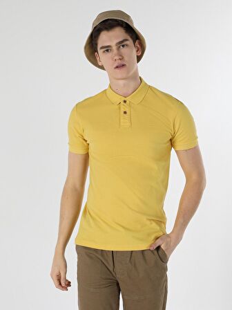 Slim Fit Polo Yaka Erkek Safran Polo Kısa Kol