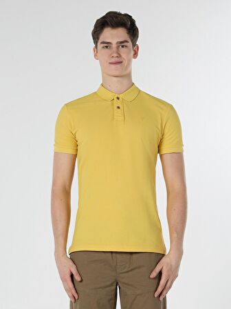 Slim Fit Polo Yaka Erkek Safran Polo Kısa Kol
