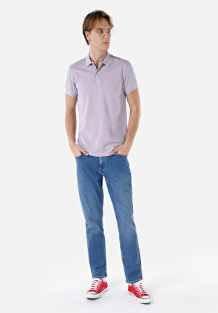 Classic Fit Polo Yaka Düz Erkek Mor Kısa Kol Tişört