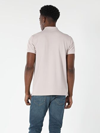 Regular Fit Polo Yaka Erkek Bej Polo Kısa Kol