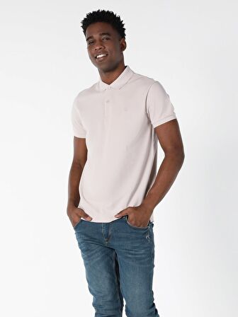 Regular Fit Polo Yaka Erkek Bej Polo Kısa Kol