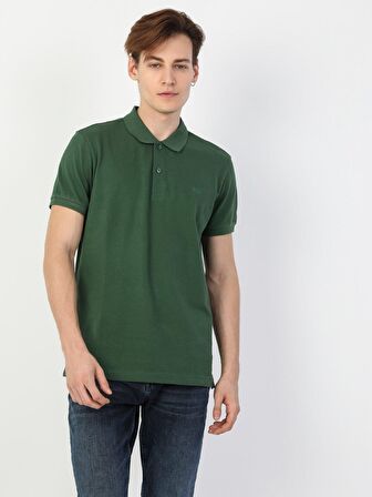 Regular Fit Polo Yaka Erkek Koyu Yeşil Polo Kısa Kol