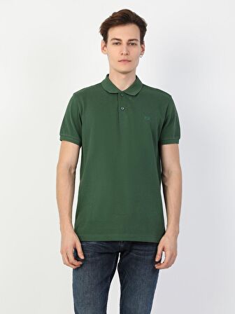 Regular Fit Polo Yaka Erkek Koyu Yeşil Polo Kısa Kol