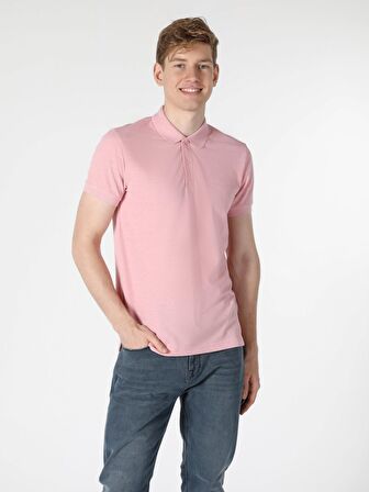 Regular Fit Polo Yaka Erkek Pembe Polo Kısa Kol