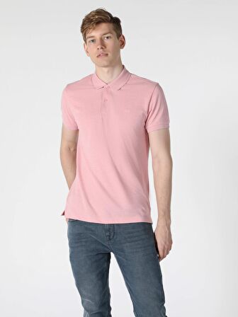 Regular Fit Polo Yaka Erkek Pembe Polo Kısa Kol