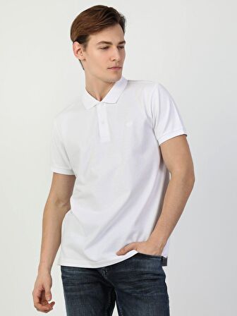 Regular Fit Polo Yaka Erkek Beyaz Polo Kısa Kol