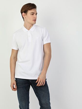 Regular Fit Polo Yaka Erkek Beyaz Polo Kısa Kol