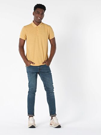 Regular Fit Polo Yaka Erkek Sarı Polo Kısa Kol