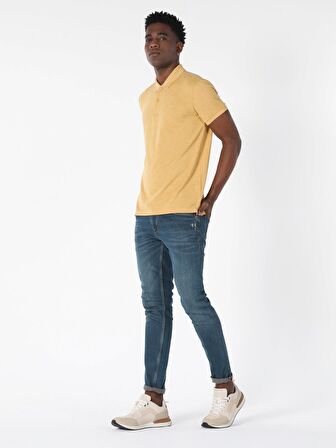 Regular Fit Polo Yaka Erkek Sarı Polo Kısa Kol