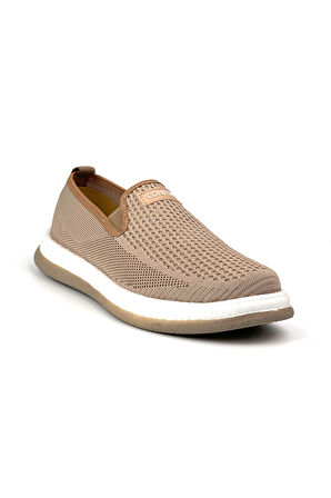 Erkek Bej Çok Hafif Triko Bağcıksız Esnek Hafif Günlük Casual Sneaker Spor Ayakkabı