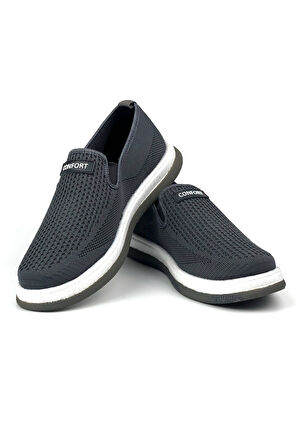 Erkek Gri Çok Hafif Triko Bağcıksız Esnek Hafif Günlük Casual Sneaker Spor Ayakkabı