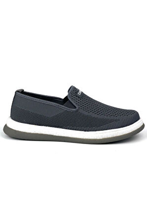 Erkek Gri Çok Hafif Triko Bağcıksız Esnek Hafif Günlük Casual Sneaker Spor Ayakkabı