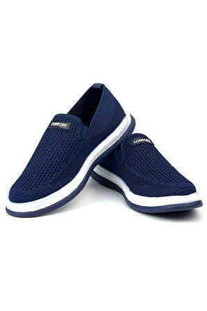 Erkek Lacivert Çok Hafif Triko Bağcıksız Esnek Hafif Günlük Casual Sneaker Spor Ayakkabı
