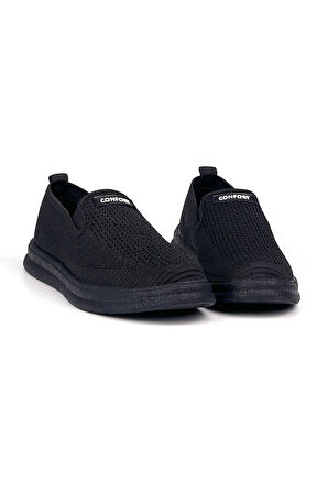 Erkek Siyah Çok Hafif Triko Bağcıksız Esnek Hafif Günlük Casual Sneaker Spor Ayakkabı