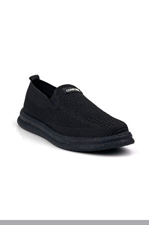 Erkek Siyah Çok Hafif Triko Bağcıksız Esnek Hafif Günlük Casual Sneaker Spor Ayakkabı
