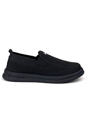 Erkek Siyah Çok Hafif Triko Bağcıksız Esnek Hafif Günlük Casual Sneaker Spor Ayakkabı