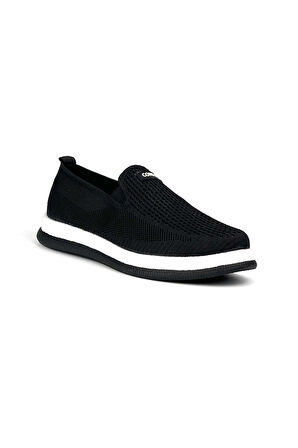 Erkek Siyah Beyaz Çok Hafif Triko Bağcıksız Esnek Hafif Günlük Casual Sneaker Spor Ayakkabı