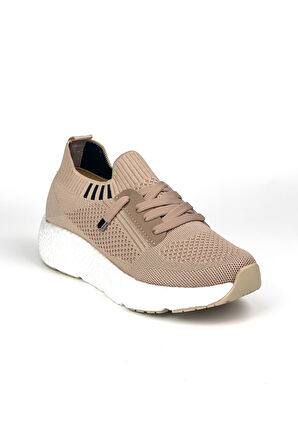 Kadın  Bej Triko Günlük Rahat Ortopedik Terletmeyen Spor Sneaker Ayakkabı