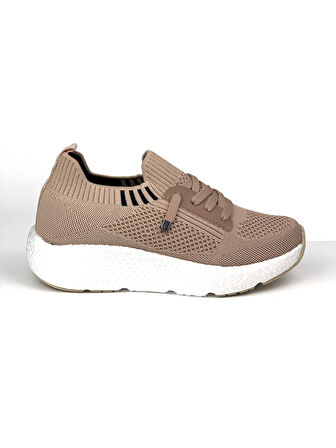 Kadın  Bej Triko Günlük Rahat Ortopedik Terletmeyen Spor Sneaker Ayakkabı