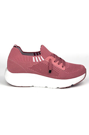 Kadın Gül Kurusu Çok Hafif Triko Günlük Rahat Ortopedik Terletmeyen Spor Sneaker Ayakkabı