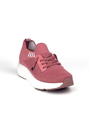 Kadın Gül Kurusu Çok Hafif Triko Günlük Rahat Ortopedik Terletmeyen Spor Sneaker Ayakkabı