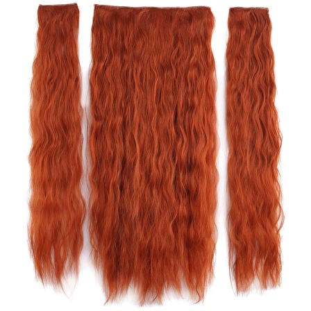 Kanekalon Fiber  Sentetik Kabartılmış Dalgalı Yarım Ay + 2 Yan Saç Çıt Çıt  / Bakır /  (CLZ175)