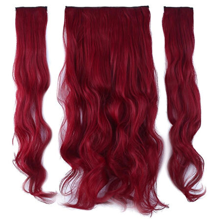 Kanekalon Fiber  Sentetik Dalgalı Yarım Ay + 2 Yan Saç Çıt Çıt  / Kızıl /  (CLZ175)