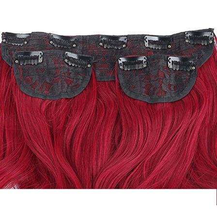 Kanekalon Fiber  Sentetik Dalgalı Yarım Ay + 2 Yan Saç Çıt Çıt  / Kızıl /  (CLZ175)