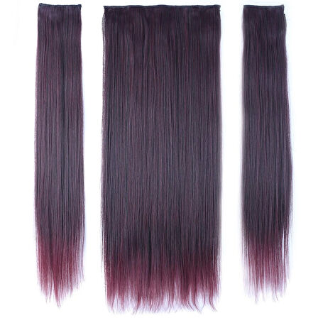 Kanekalon Fiber  Sentetik Düz Yarım Ay + 2 Yan Saç Çıt Çıt  / Koyu Kızıl /  (CLZ175)