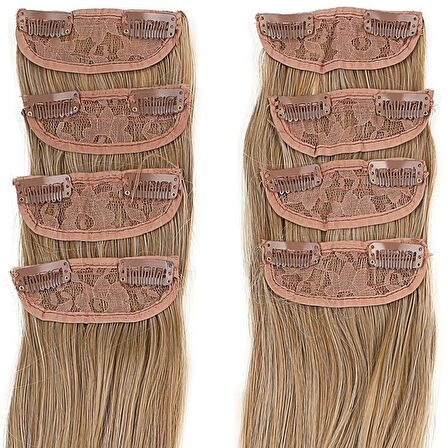 Kanekalon Fiber  Sentetik Düz 8 Parça Saç Çıt Çıt  / Karamel Platin Röfleli /  (CLZ175)