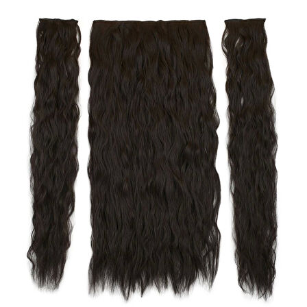 Kanekalon Fiber  Sentetik Kabartılmış Dalgalı Yarım Ay + 2 Yan Saç Çıt Çıt  / Kahverengi /  (CLZ175)