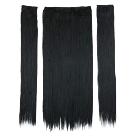 Kanekalon Fiber  Sentetik Düz Yarım Ay + 2 Yan Saç Çıt Çıt  / Siyah /  (CLZ175)