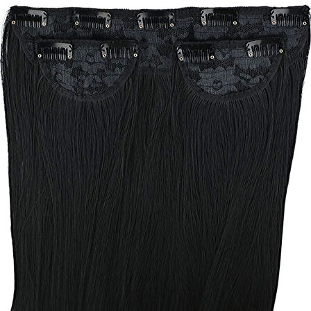 Kanekalon Fiber  Sentetik Düz Yarım Ay + 2 Yan Saç Çıt Çıt  / Siyah /  (CLZ175)