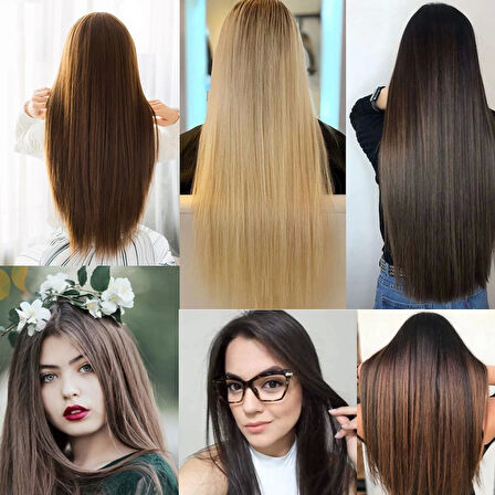 Kanekalon Fiber  Sentetik Düz Yarım Ay + 2 Yan Saç Çıt Çıt  / Siyah /  (CLZ175)