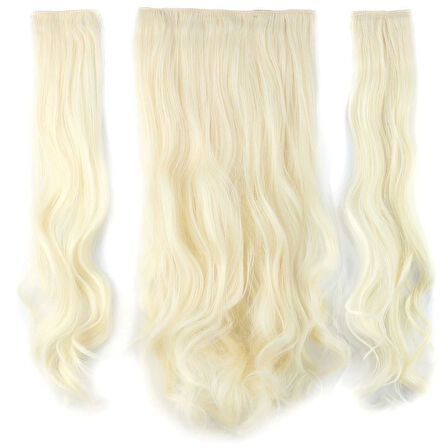 Kanekalon Fiber  Sentetik Dalgalı Yarım Ay + 2 Yan Saç Çıt Çıt  / Platin /  (CLZ175)