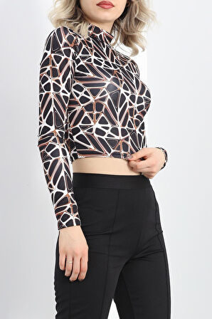 Crop Dalgıç Kumaş Bluz Siyahkahve