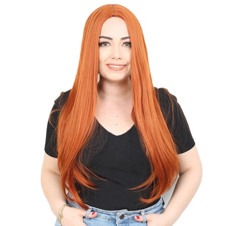 Fiber Sen Uzun Düz Peruk / Bakır