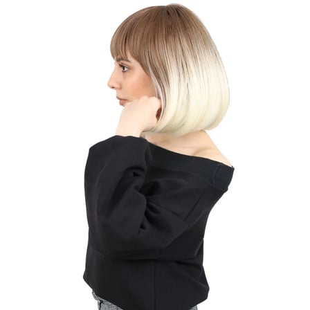 Kısa Küt Perçemli Fiber Sen Peruk / Kumral / Platin Ombreli