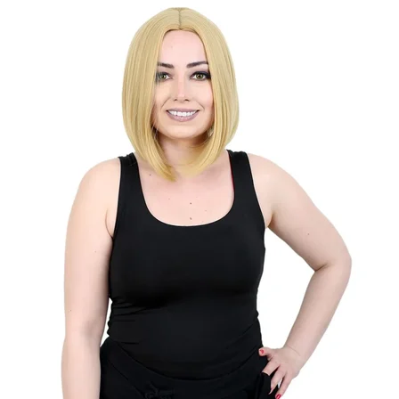 Kahkülsüz Düz Kısa Fiber Sen Peruk / Sarı