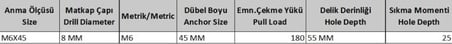 Asma Tan Çelik Dubel M6X45 ( 10 Adet)