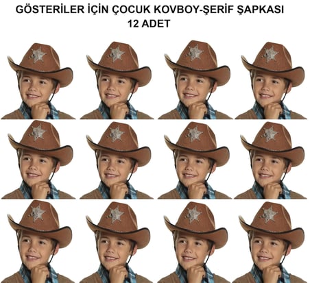 Kovboy Şerif Şapkası Kahve 12 Adet - Kostüm, Parti ve Gösteri Şapkası