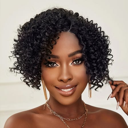 Siyah Kısa Afro Yan Tül Peruk