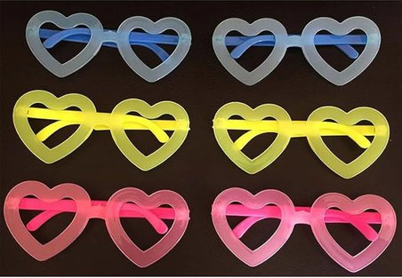 Retro Neon Fosforlu Kalp Gözlük 12 Adet – 80’ler 90’lar Parti Stili