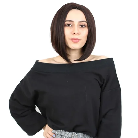 Kahkülsüz Düz Kısa Fiber Sen Peruk / Koyu Kahve