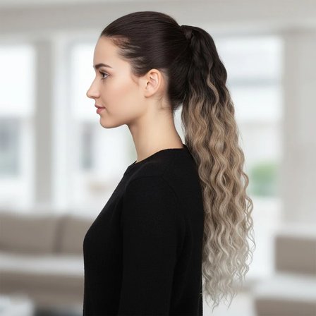 Lastik Tokalı At Kuyruğu Kabarık Afro Daalı / Kahverengi / Kumral  Ombre Beyaz Platin Röfle