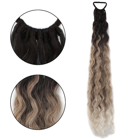 Lastik Tokalı At Kuyruğu Kabarık Afro Daalı / Kahverengi / Kumral  Ombre Beyaz Platin Röfle