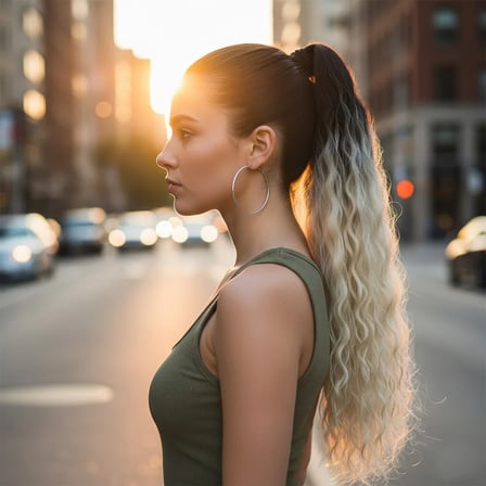 Lastik Tokalı At Kuyruğu Kabarık Afro Daalı / Siyah / Platin Ombre