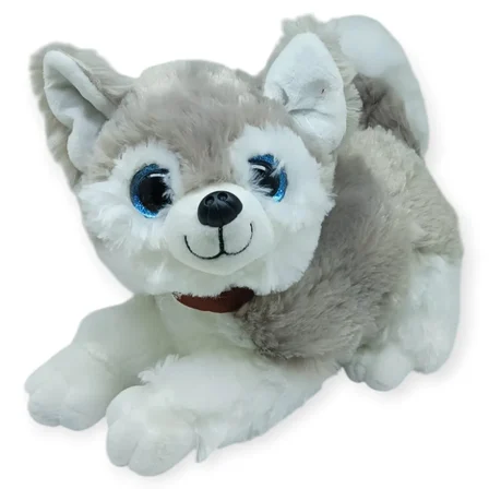 Sesli Peluş Yatan Köpek 25 cm - Gri - 1 ADET