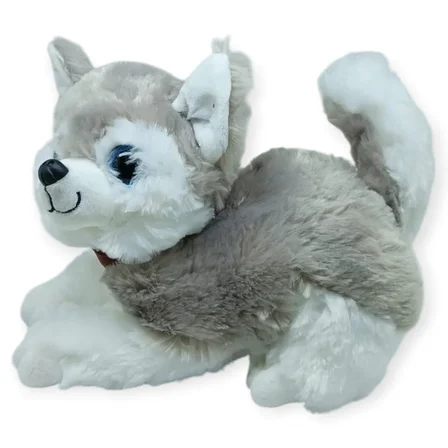 Sesli Peluş Yatan Köpek 25 cm - Gri - 1 ADET
