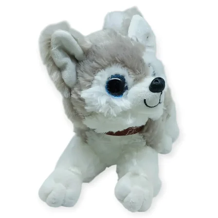 Sesli Peluş Yatan Köpek 25 cm - Gri - 1 ADET